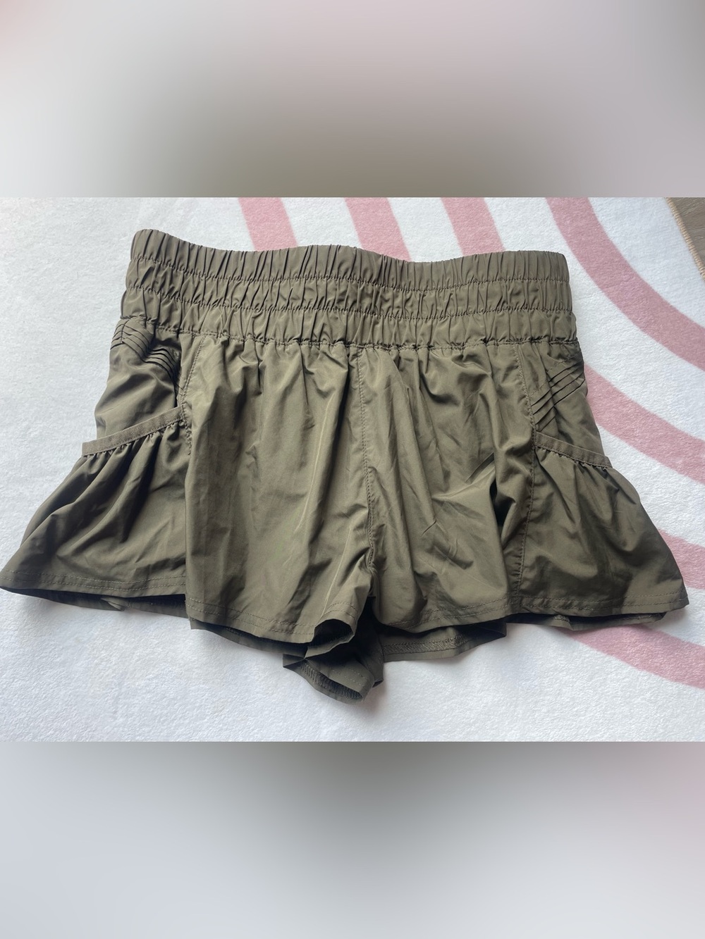 Free People Olive Green Ruffled Athletic Shorts